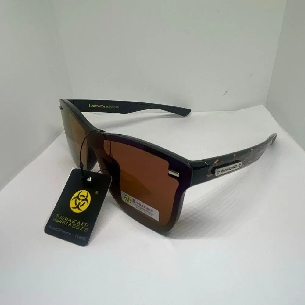 Biohazard Shield Sunglasses UV400 Mirrored Lens Wraparound Unisex
